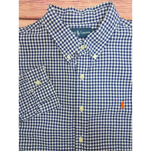 Ralph Lauren Mens Blue Gingham Long Sleeve Dress Shirt XXL Cotton - Picture 4 of 8